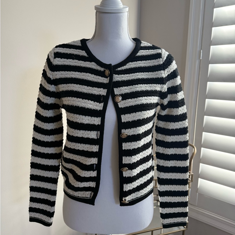 Mango Black and White Striped Cardigan